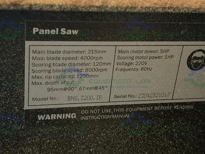 Used Maksiwa  BMS.3200.IP Sliding Panel Saw 5 HP Single Phase, 220V, 315mm Blade