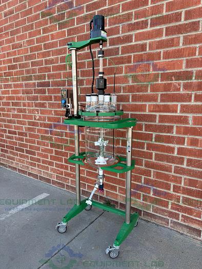 Used Chemglass 20 Liter Glass Reactor w/ Chemglass Overhead 1/4 HP Stirrer