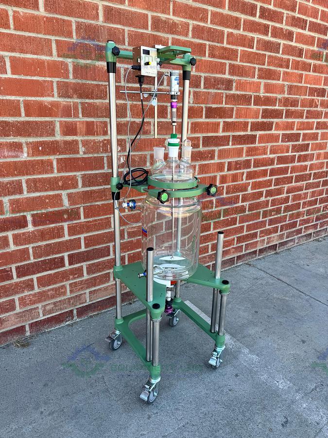 Used Chemglass 20 Liter Jacketed Glass Reactor w/ J-Kem Overhead Stirrer