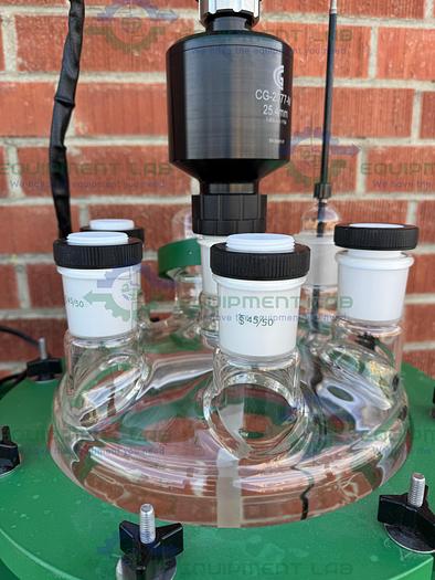 Used Chemglass 20 Liter Glass Reactor w/ Chemglass Overhead 1/4 HP Stirrer