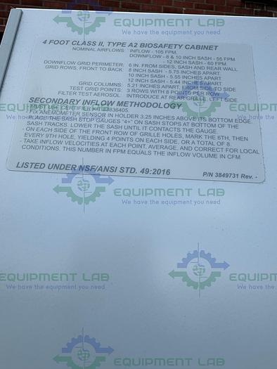 Used Labconco 302419101 Logic Plus Series Biosafety Cabinet 4 Ft Class II Type A2