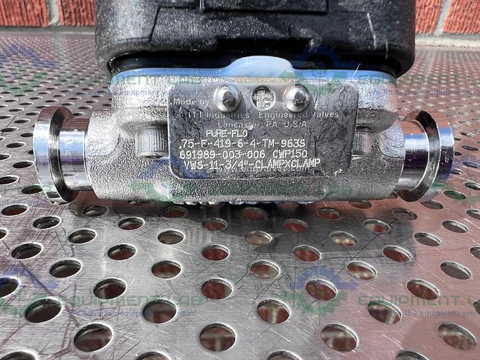 Used ITT Pure Flo  .75-F-419-6-4-TM-CWP150 Diaphragm Valve w/ 3/4" Sanitary Fitting