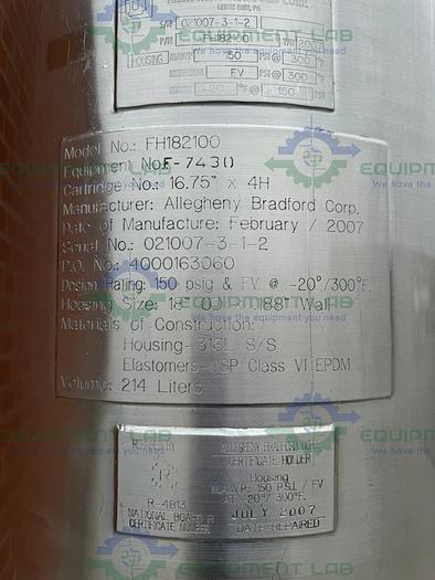 Used 2 Allegheny Stainless Steel Stack Disk Filter Housing 150 FV/PSIG on Casters