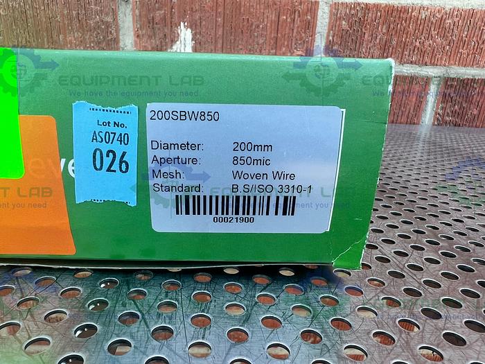 Used Glenammer Stainless Steel 200 mm Diameter 850 Mic Shieve