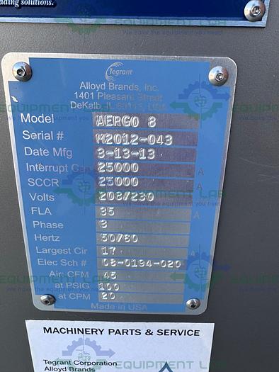 Used Alloy Brands AERGO 8 Rotary Blister Vacuum Sealer Machine  45 CFM, 20 CPM