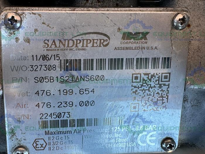 Used Idex Sandpiper S05 Stainless Steel/Aluminum Double Diaphragm Pump 1" Threaded