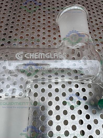 Used Chemglass Distilling Adapter 45/50 Joint w/ 10mm PTFE Stopcock, 3/4" Swagelock