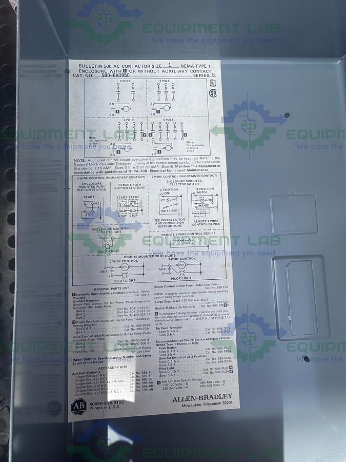 Used Allen Bradley 500-B0D950 Series B Contractor w/ Enclosure 7" x 10"x 5"