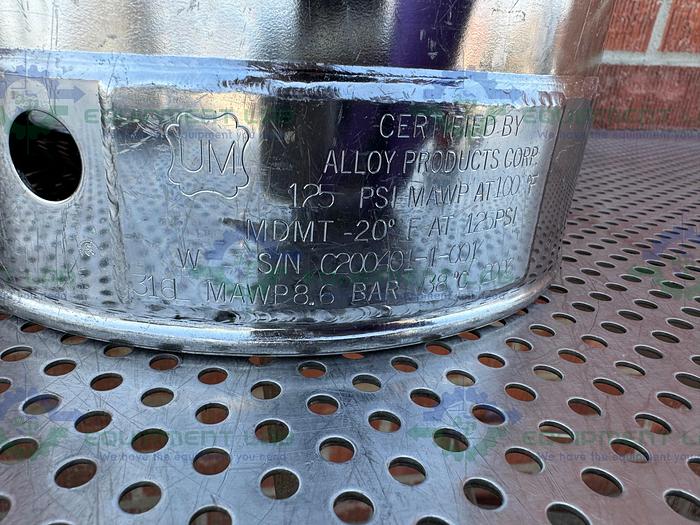 Used Alloy Products 15 Liter Stainless Steel Vessel 125 PSI w/ 4.5" Opening