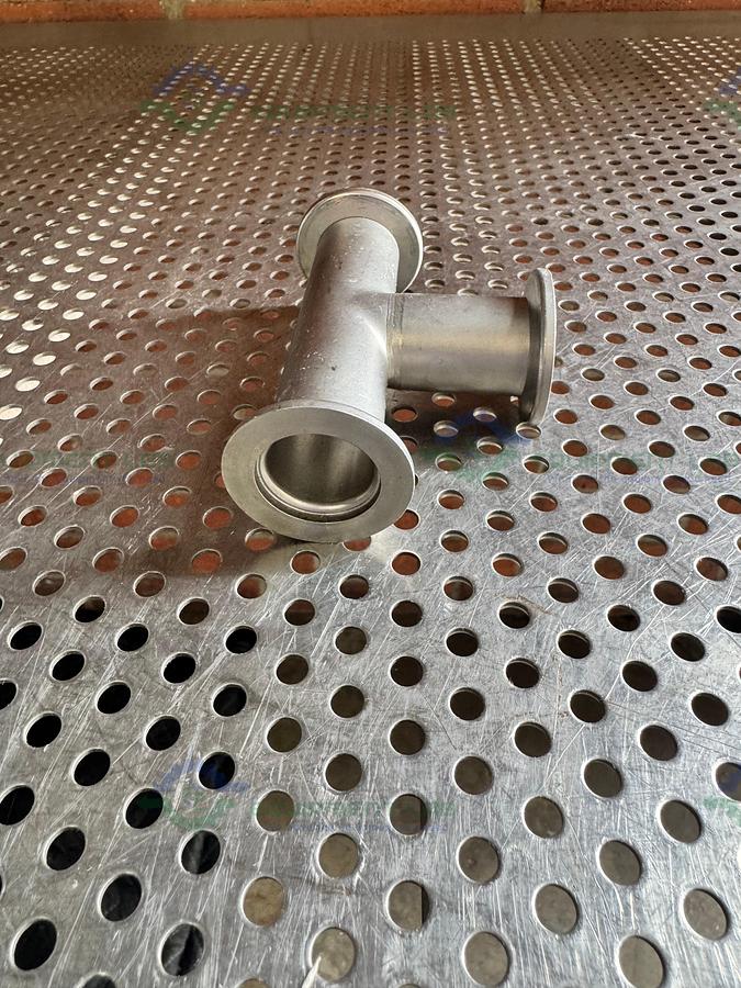 Used Stainless Steel 3 way Tee Nipple Vacuum Fitting w/ KF 25 Fitting