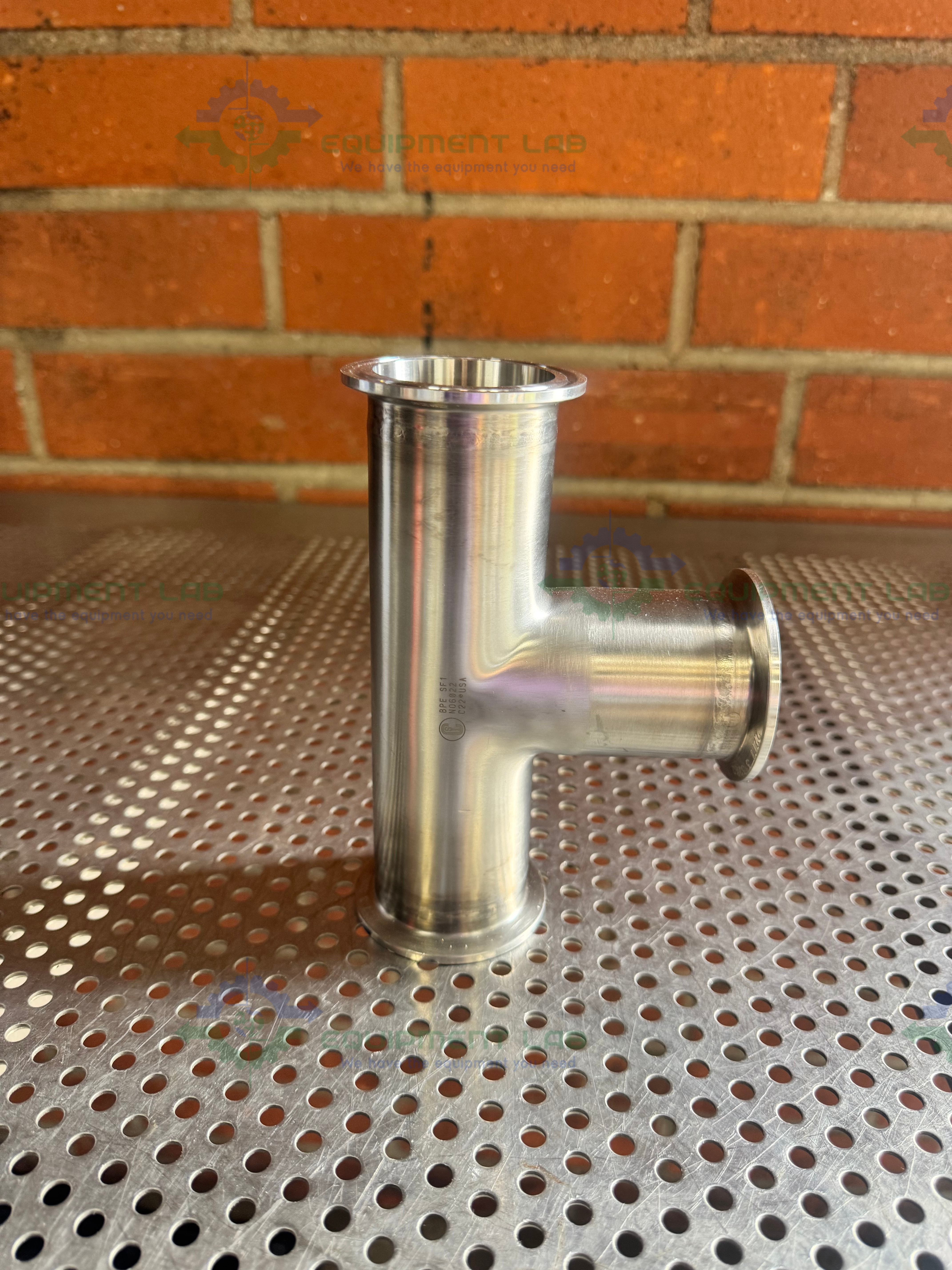 Used Stainless Steel 3 way Tee Fitting w/ 2" Sanitary Fitting