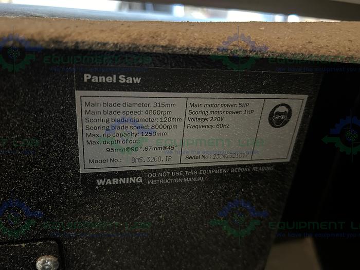 Used Maksiwa  BMS.3200.IP Sliding Panel Saw 5 HP Single Phase, 220V, 315mm Blade