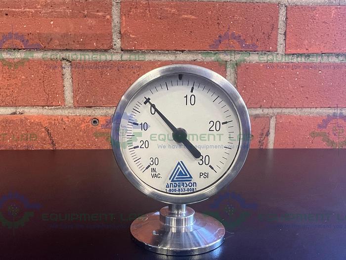 Used Anderson Stainless Steel Vacuum Gauge 0- 30 w/ 2" Sanitary Fitting