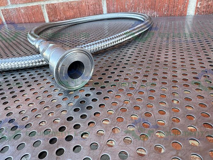 Used Unbranded Stainless Steel Braided Hose 63" w/ Threaded to 1" Sanitary Fitting