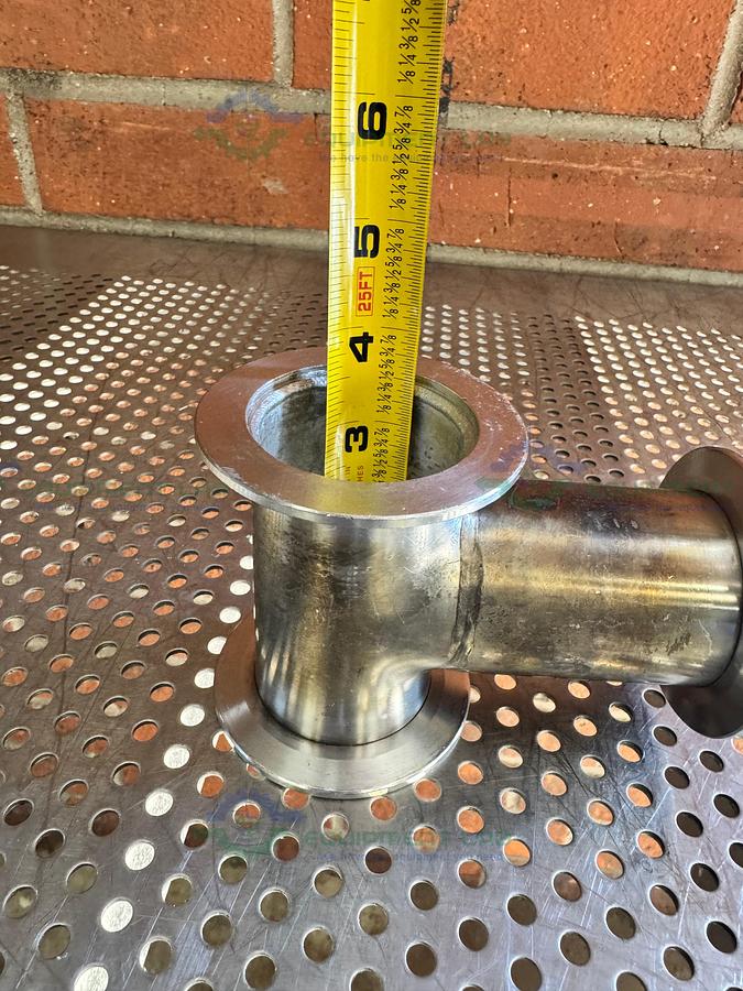 Used 3 Way Stainless Steel KF 50 Elbow Nipple Vacuum Fitting