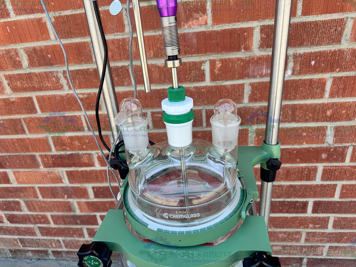Used Chemglass 20 Liter Jacketed Glass Reactor w/ J-Kem Overhead Stirrer