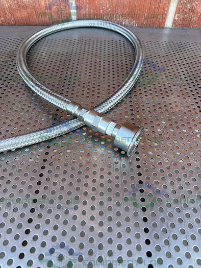 Used Unbranded Stainless Steel Braided Hose 63" w/ Threaded to 1" Sanitary Fitting