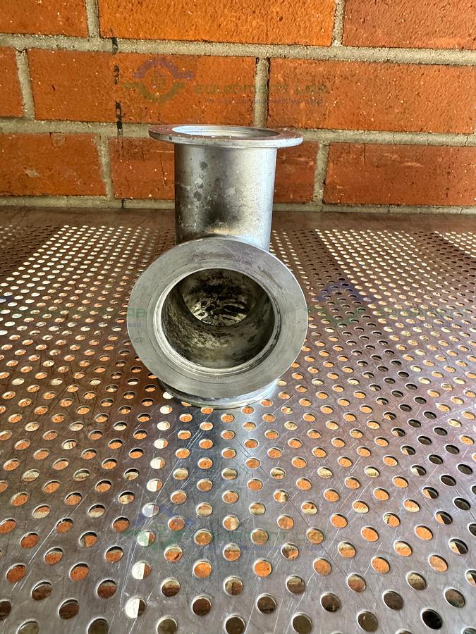 Used 3 Way Stainless Steel KF 50 Elbow Nipple Vacuum Fitting