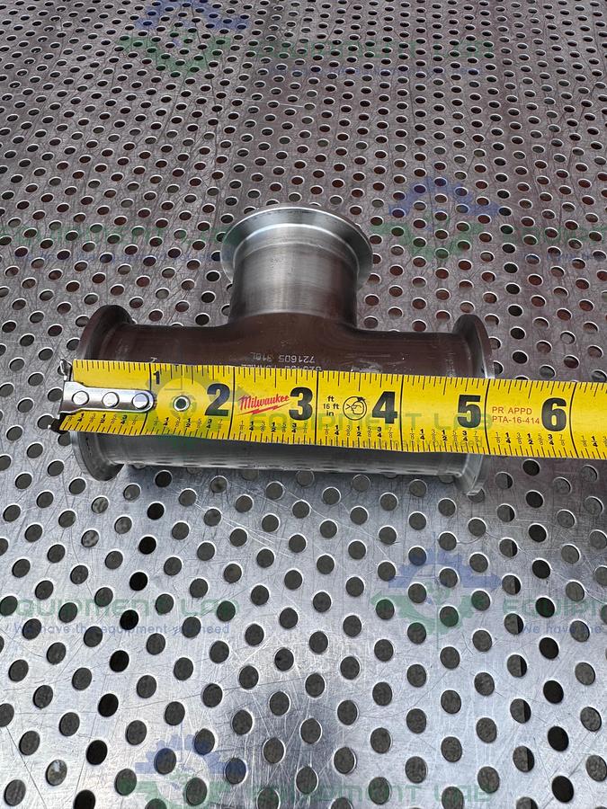 Used 3 Way 316L Stainless Steel Tee w/ 2" Sanitary Fittings & 2" Center