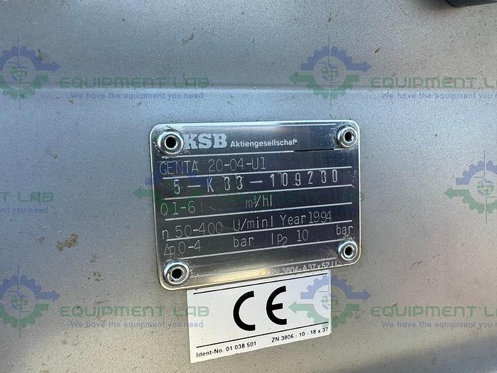 Used KSB GENTA 20-04-U1 Pump 50-500 U/Min w/ AEG AM 100L14Q4 Motor
