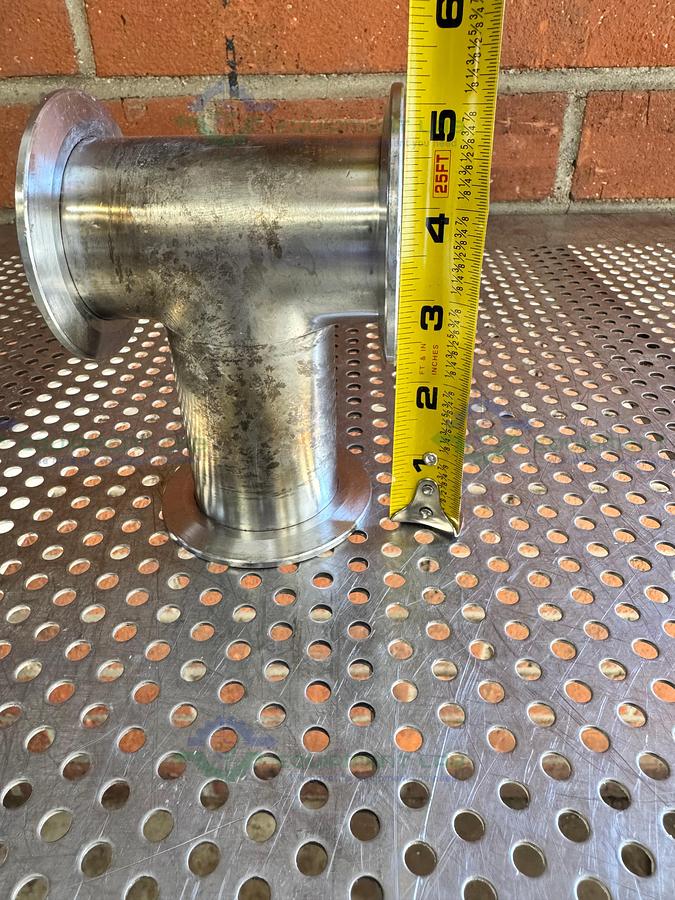 Used 3 Way Stainless Steel KF 50 Elbow Nipple Vacuum Fitting