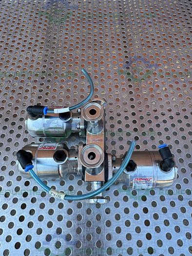 Used Lot of 3 - Gemu 9650 8Z 20T1 4-Way Diaphragm Valve w/ 1/2" Sanitary Fitting