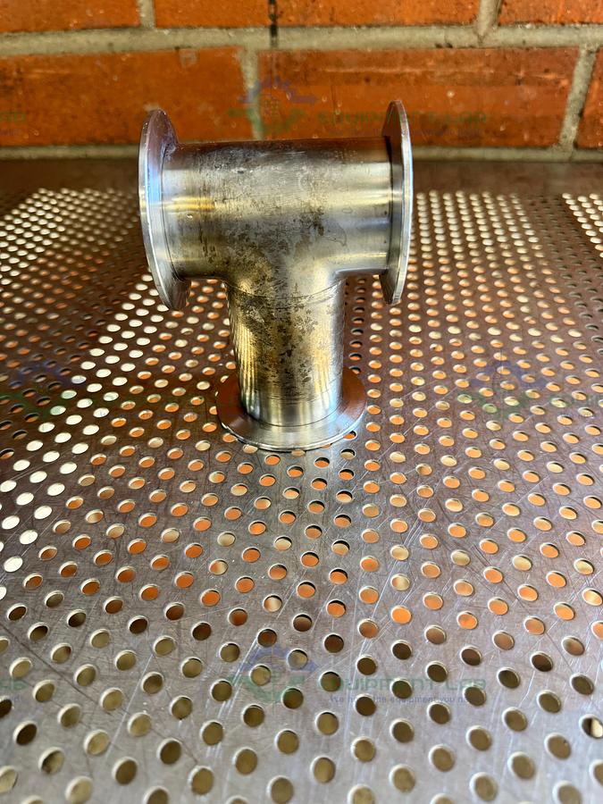 Used 3 Way Stainless Steel KF 50 Elbow Nipple Vacuum Fitting