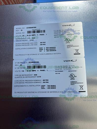 Used VWR  GTVWG49FSSA Stainless Steel Auto Defrost Freezer - 25°C 49 Cu, Ft.