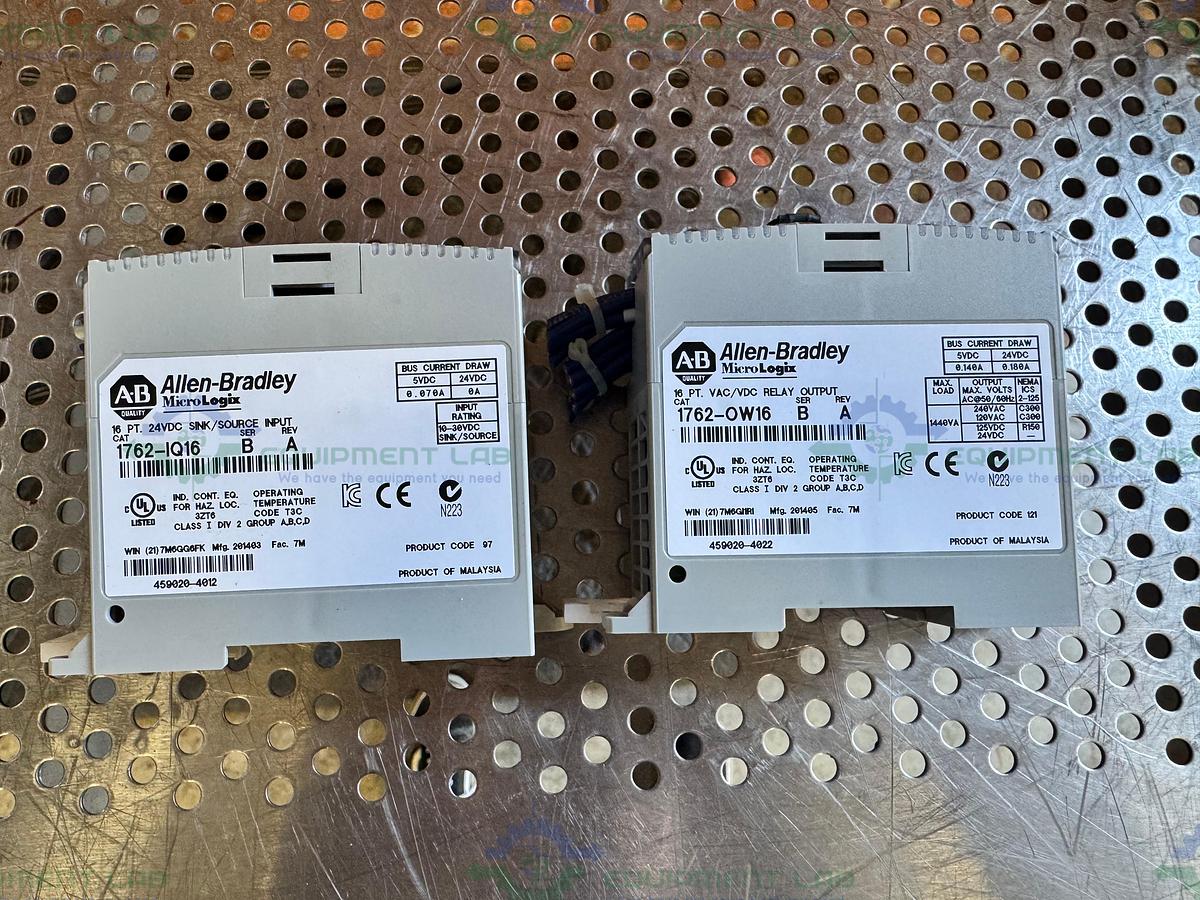 Used Allen Bradley Micrologix 1400 Controller w/ 2- 1762-IQ16, 1762-OF4,1762-OW16