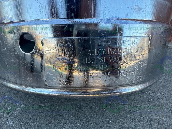 Used Alloy Products 45 Liter Stainless Steel Pressure Vessel 130 PSI