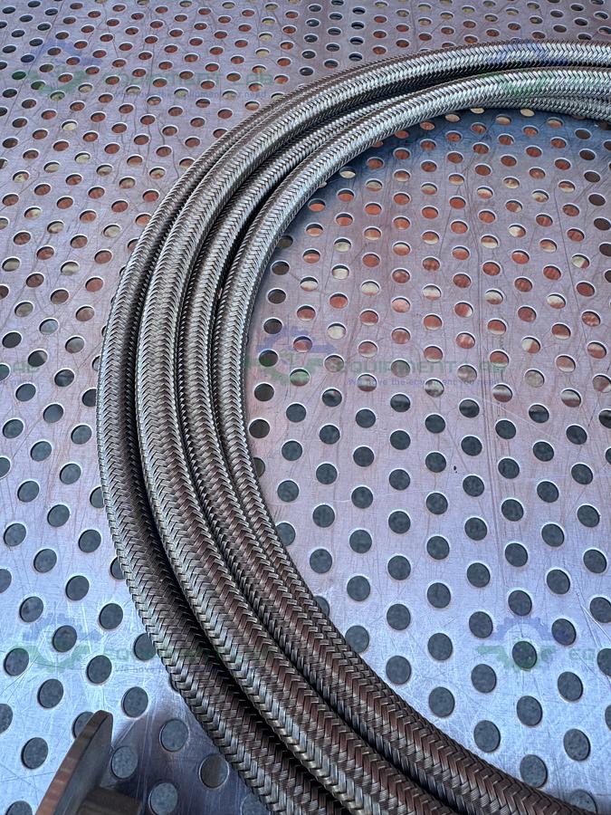 Used Flexible 200" Stainless Steel Braided Hose w/ 1" Sanitary Fitting