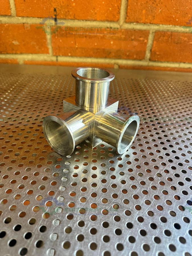 Used 3 Way Stainless Steel Vacuum Fitting w/ KF 40 Fitting