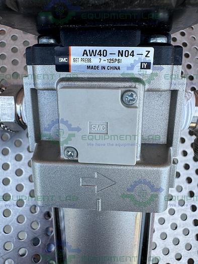 Used SMC AW40-N04-Z Filter Regulator 7 - 125 PSI w/ Flowserve Ball Valve