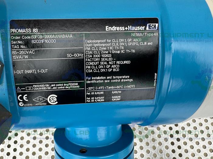 Used Endress + Hauser Promass 83 Mass Flow Meter 85-260 VAC w/ 1/2" Sanitary Fitting