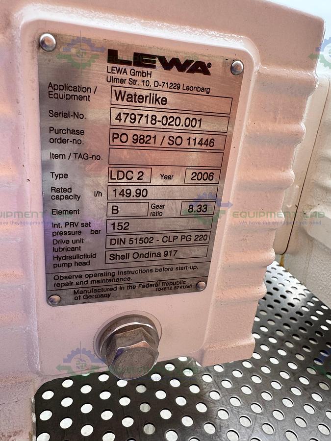 Used Lewa LDC 2 Waterlike Diaphragm Metering Pump w/ Reliance Electric 2.4 HP Motor