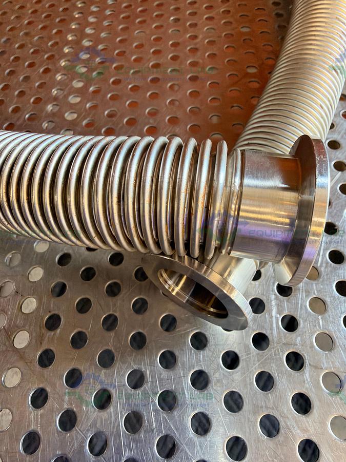 Used Stainless Steel Bellows Flexible Vacuum Hose 48" w/ KF 25 Vacuum Fitting