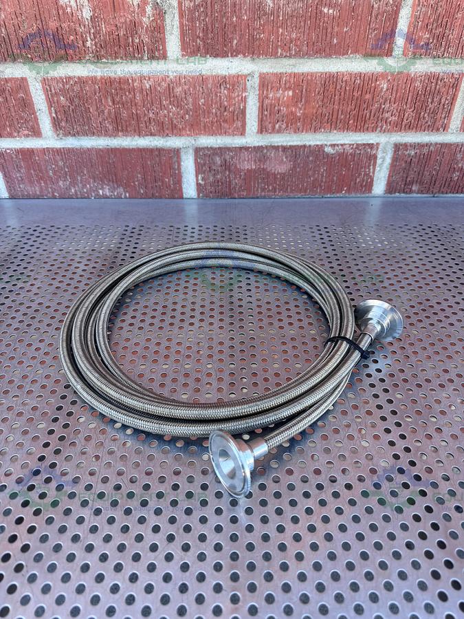 Used Flexible 200" Stainless Steel Braided Hose w/ 1" Sanitary Fitting