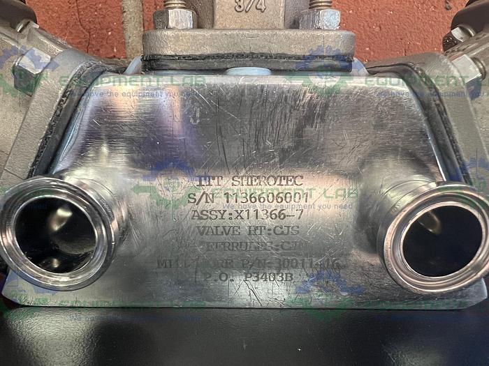 Used Lot of 3- ITT Pure Flo 9920 Diaphragm Valve w/ 4- Way 3/4" Sanitary Fittings