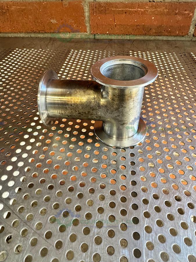 Used 3 Way Stainless Steel KF 50 Elbow Nipple Vacuum Fitting
