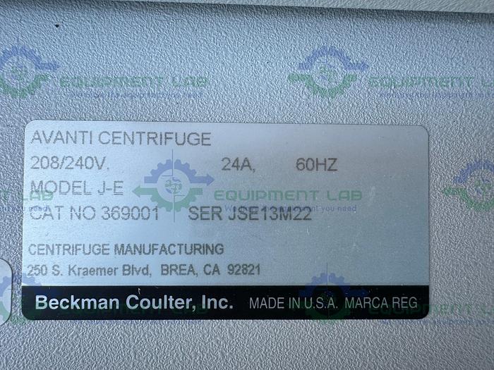 Used Beckman Avanti J-E Refrigerated High-Speed Floor Centrifuge w/ JLA-9.100 Rotor