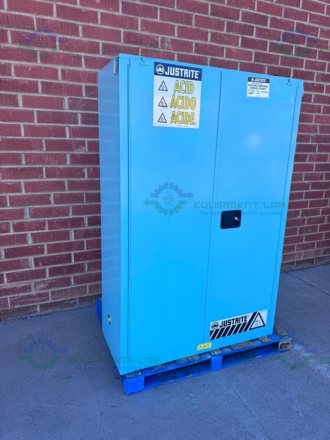 Used JustRite 45 Gallon Acid and Corrosive Storage Cabinet w/ Soft Close Doors, Key