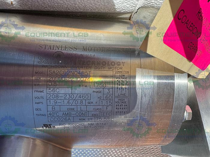 Stainless Motors SA2C02N04B5T Washdown Duty Motor w/ Lightnin SR Mixer 0.5 HP