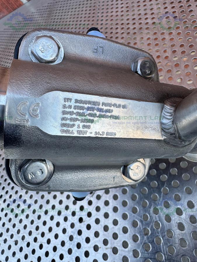 Used 2 ITT Pure Flo RA0.5MAX Diaphragm Valve w/ 1 1/2 and 1/2" Sanitary Fitting