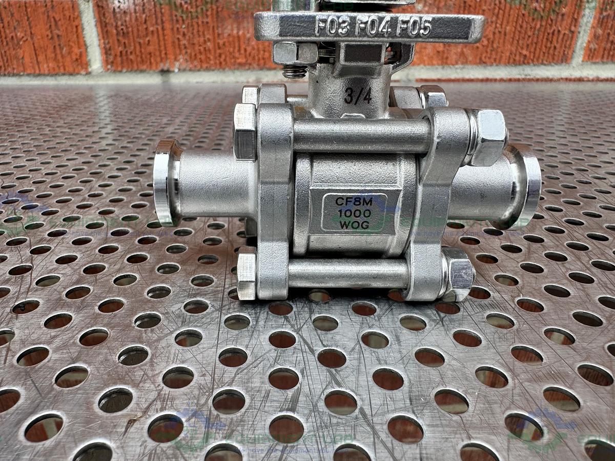 Used Top Line Top-Flo TF4 Ball Valve CF8M 1000 WOG w/ 3/4" Sanitary Fitting