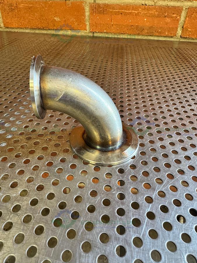 Used Stainless Steel 90 Degree KF 50 to KF 40 Elbow Nipple Vacuum Fitting