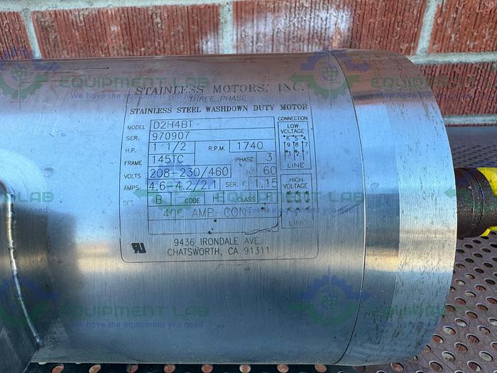 Used Stainless Motors  D2H4BT Washdown Duty Motor 1 1/2 HP, 1740 RPM