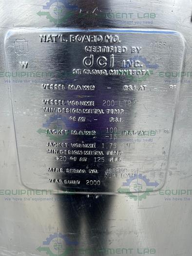 Used DCI 200 Liter Stainless Steel Jacketed Reactor Mixing Tank