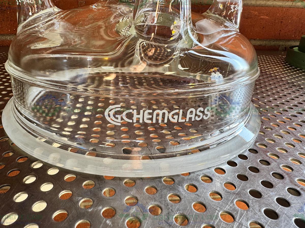 Used Chemglass 10L Reaction Vessel 5 Neck Lid 200MM, 45/50 Center Neck 4-24/40 Necks