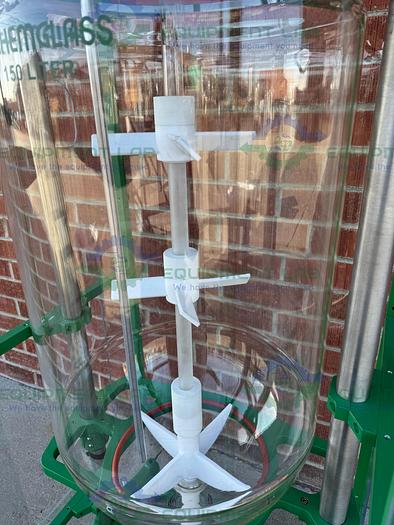 Used Chemglass 150 Liter Jacketed Glass Reactor w/ Chemglass Digital Overhead Stirrer