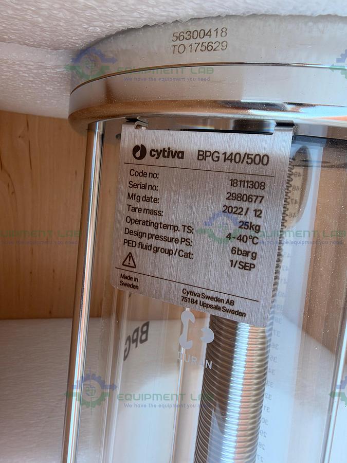 Used Cytiva / GE / Pharmacia BPG 140 / 500 Chromatography Column w/ Stand, Casters